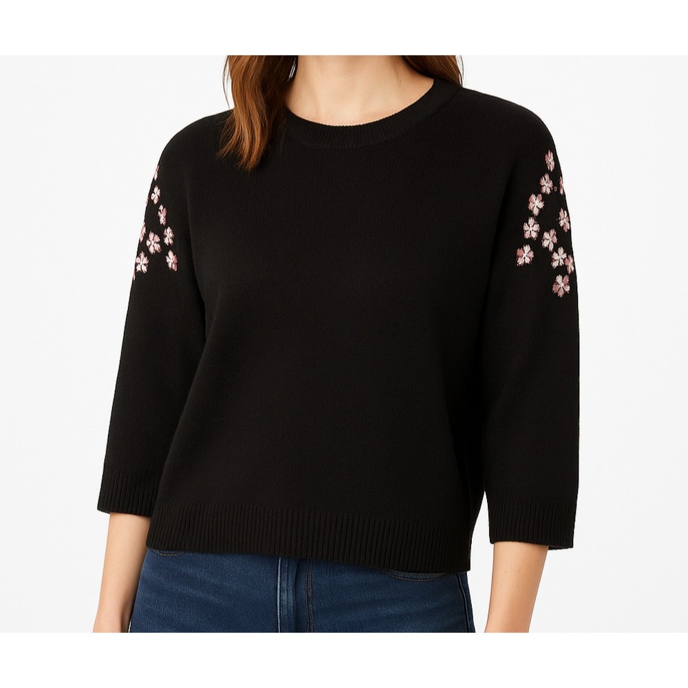 NWT ‎ Lili Sidonio x Holly & Bracken Black Knit Sweater Floral  XS Casual